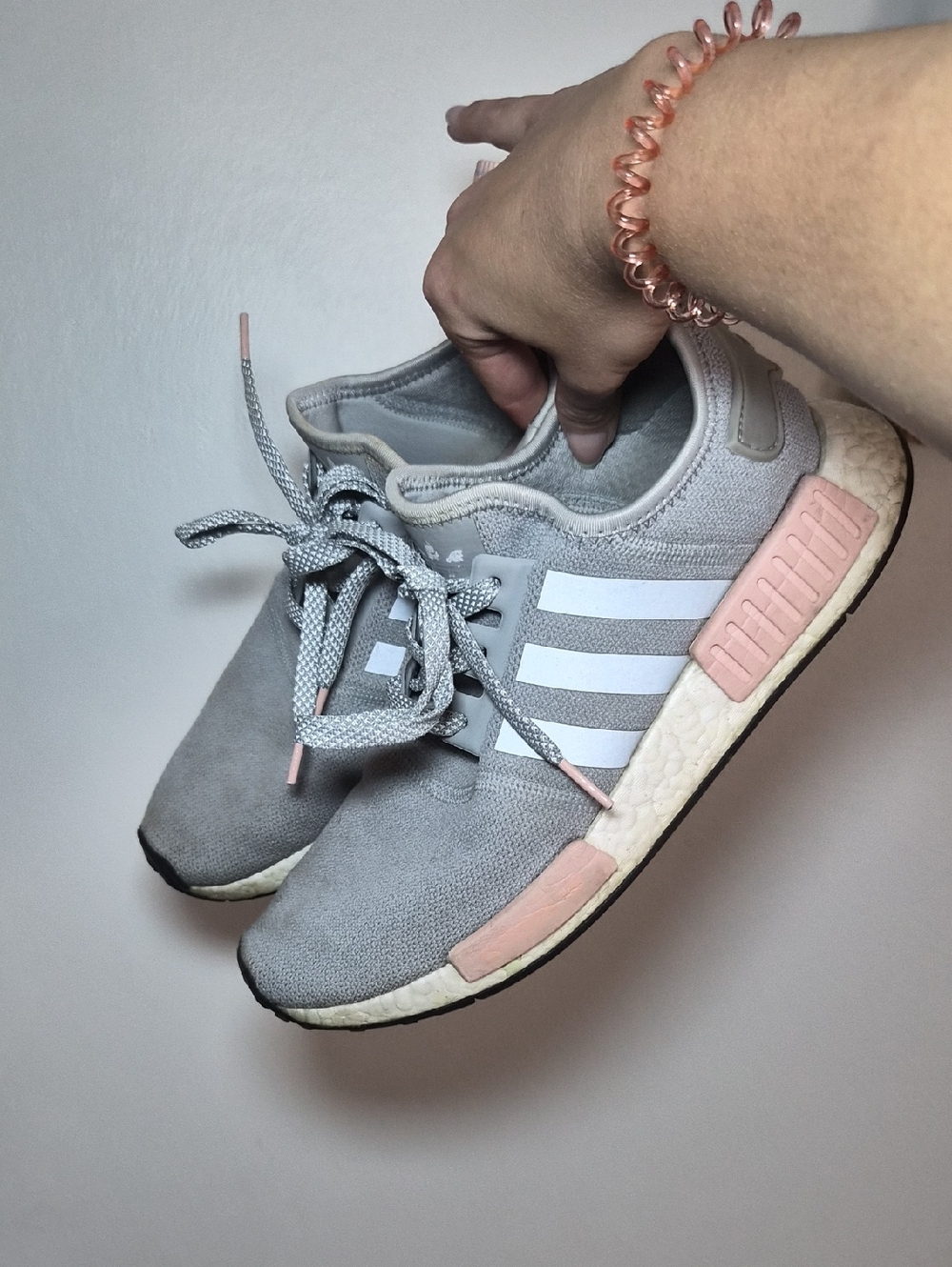 Adidas NMD R1 Sneakers in Light Gray and Dusty Pink 9